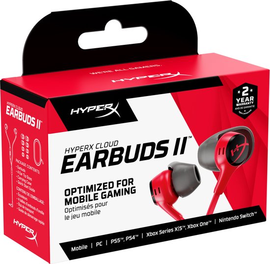 HyperX Cloud Earbuds II - Gaming Earbuds met Microfoon - Rood - PC/PlayStation/Xbox/Nintendo Switch/