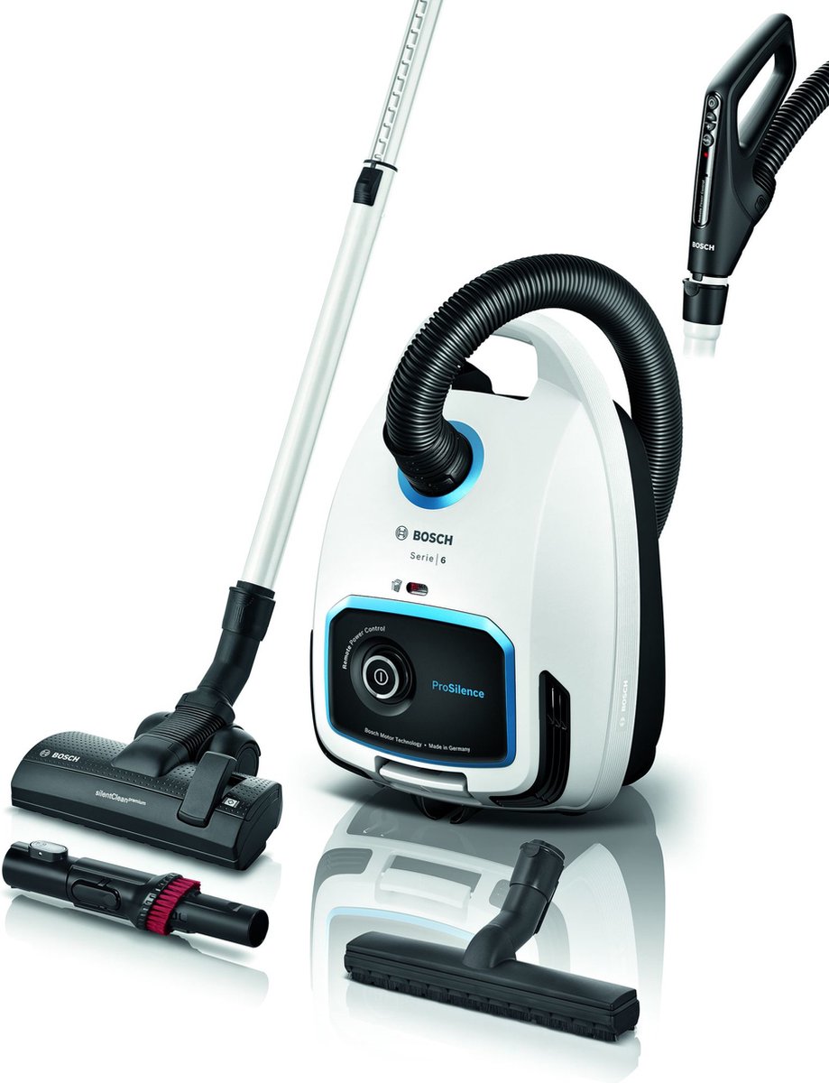 Bosch ProSilence Serie 6 - Stofzuiger met zak - 12mtr - HEPA - 66db - in handvat - Wit