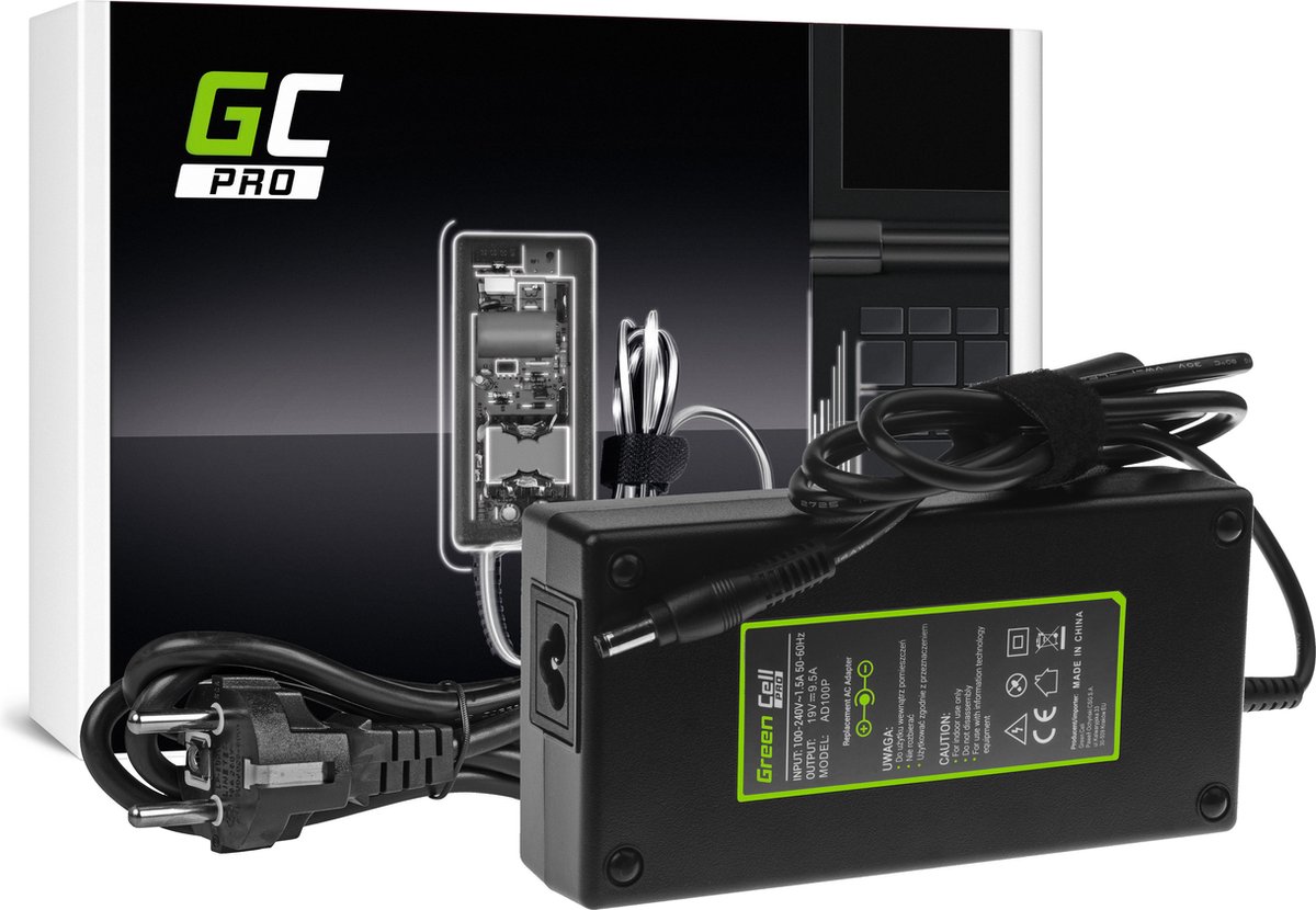 ac adapter, power supply, laptop charger, plug pronged, green label