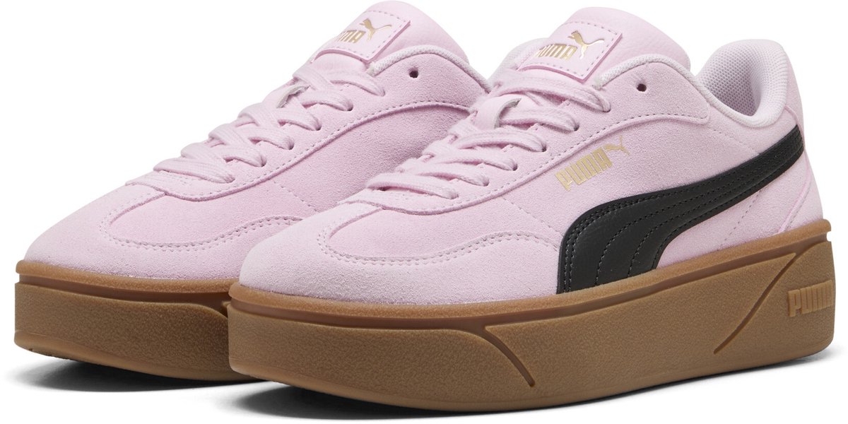 sneakers, roze, suede, platform, gum sole