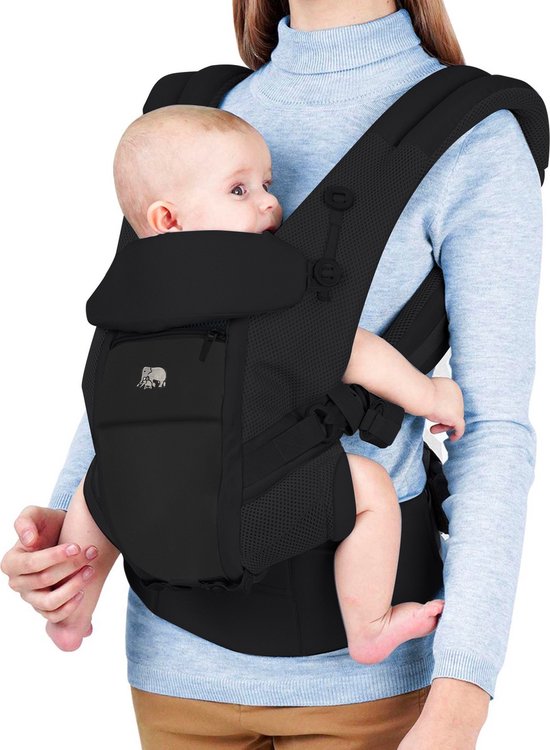 Deryan Ergonomische Draagzak - 4-in-1 - Buik- en Rugdrager - Zwart
