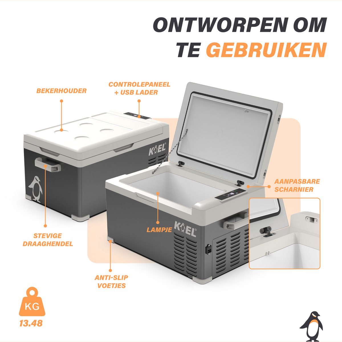 KOEL Crate 25L - Elektrische Compressor Koelbox met App-bediening - 12V Auto Accu en 220V/230 Volt - Frigobox & Coolbox voor Camping - Koelkast & Vriezer tot -20°C