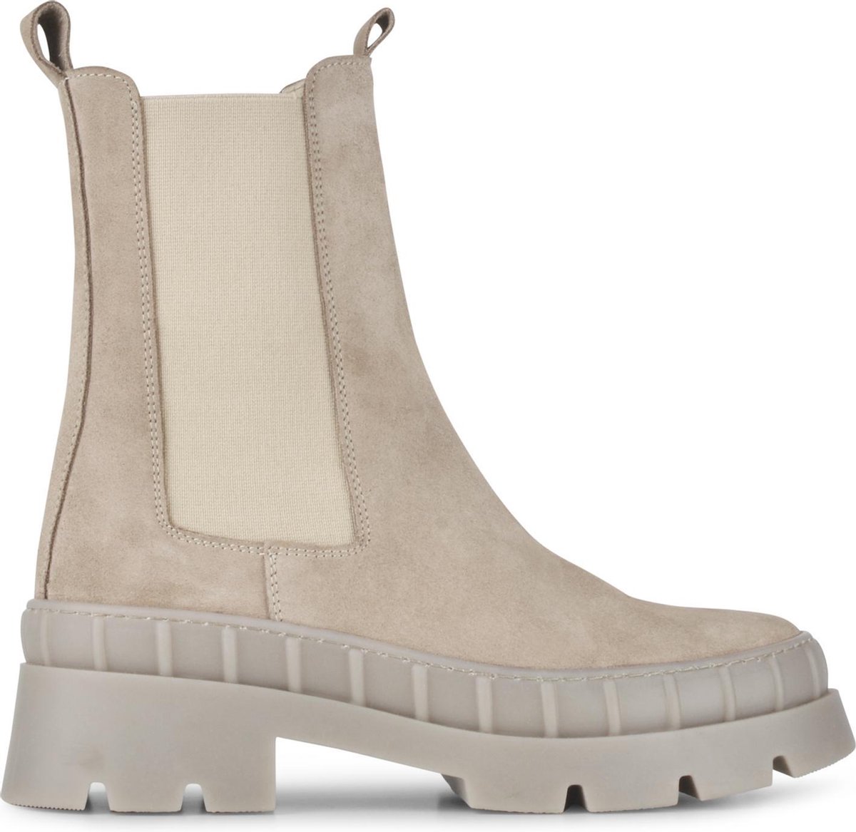 ankleboot, beige, suede, elastic-side, chunky-sole
