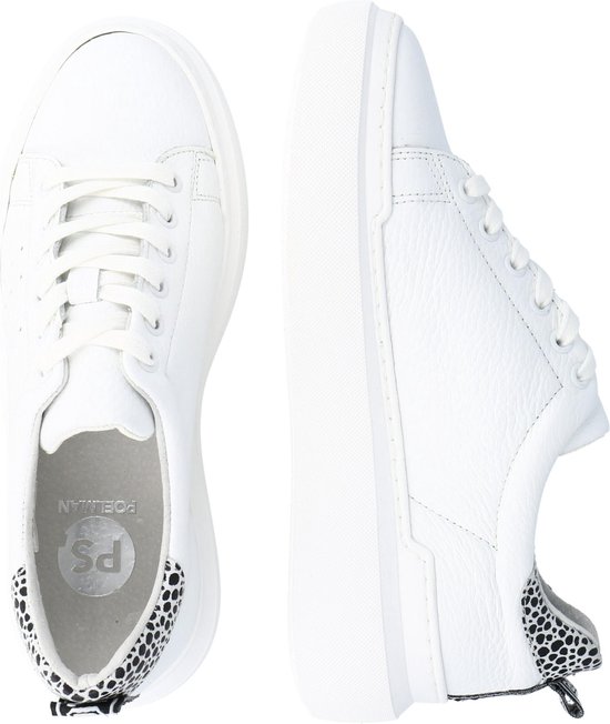 PS Poelman Star -maat 41- Dames Leren Tennis Sneakers met Leopard Print en Strap - Wit