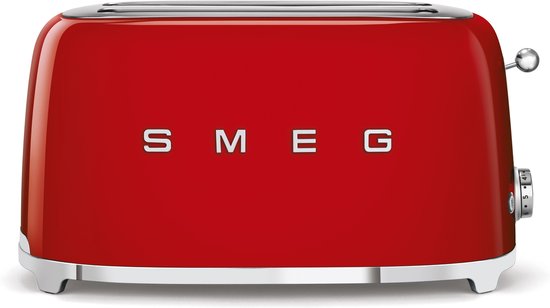 SMEG TSF02RDEU Broodrooster - 4 Sneden - 2 Lange Sleuven - 1500W - 6 Bruiningsstanden - Ontdooifunctie, Opwarmfunctie & Bagelfunctie - '50s Style - Rood
