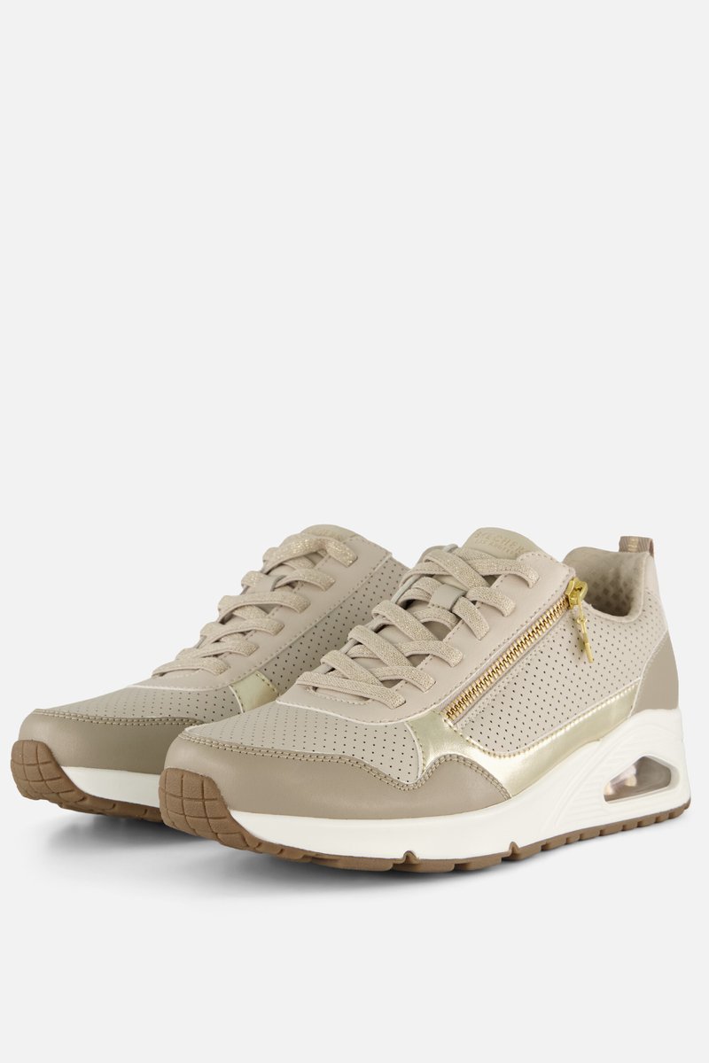 sneaker, leder schoen, perforatie, zijkant rits, witte zool