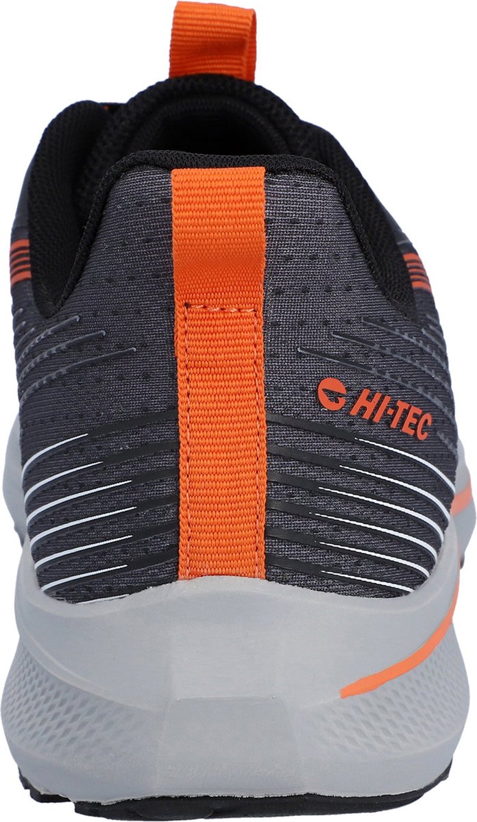 sneaker, sports shoe, mesh upper, orange strap, black grey