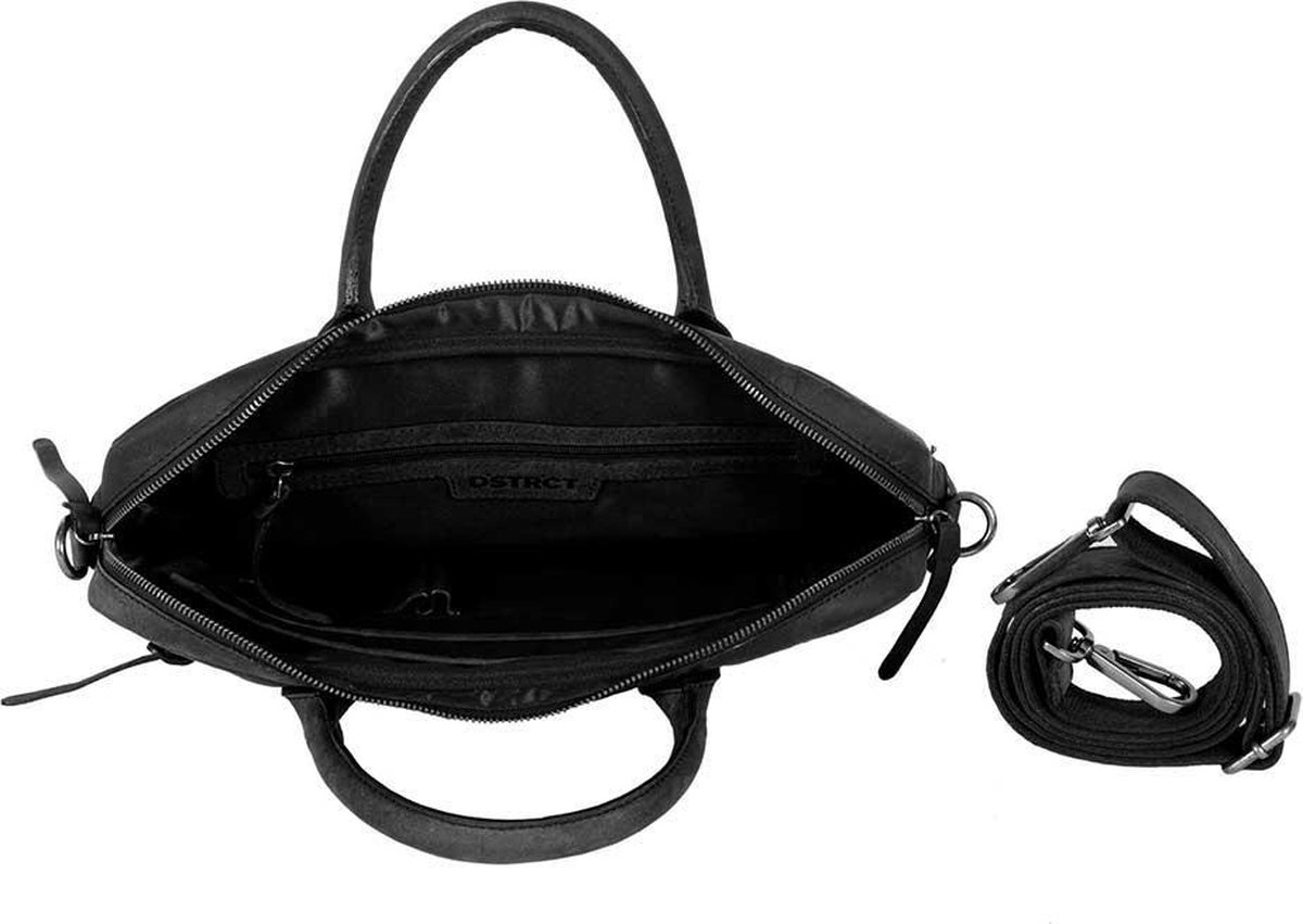 DSTRCT Wall Street Leren Laptoptas - 15,4 inch - Zwart