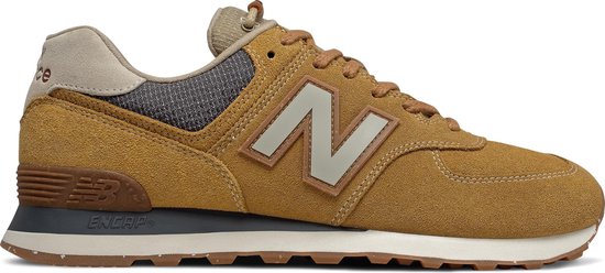 sneaker, luxe suede, oranje, mesh paneel, New Balance stijl