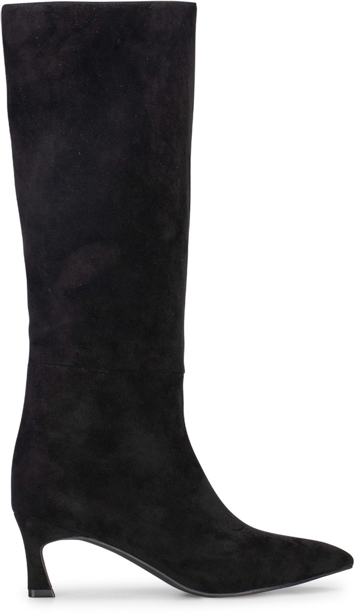 laarzen, kniehoge, zwarte suede, hak, woman boot