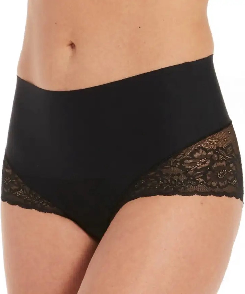 slip, ondergoed, zwart, kant, hoge taille