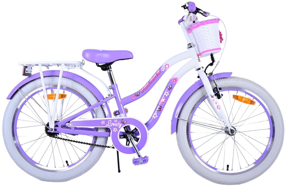 fiets, meisjesfiets, paarse fiets, kinderfiets, vrolijke accessoires