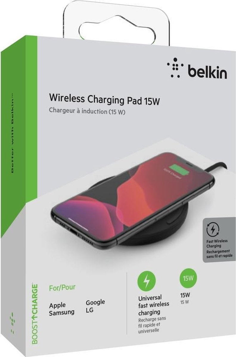 Belkin BOOST Up - Wireless charger - 15W - inclusief 24W adapter - Draadloze oplader - Zwart