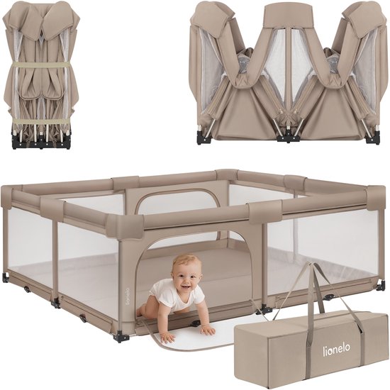 Lionelo Florence Easy Fold XL – Grondbox / Baby Box 180×200 cm – Extra Grote Box - Snel Opvouwbaar Zonder Montage – Speelbox met Zijopeningen met Rits – Compact Op te Bergen