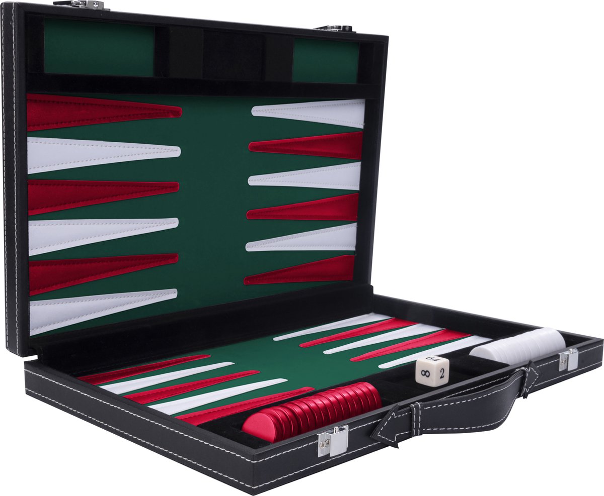 Backgammon 11" groen / rood / wit gestikt
