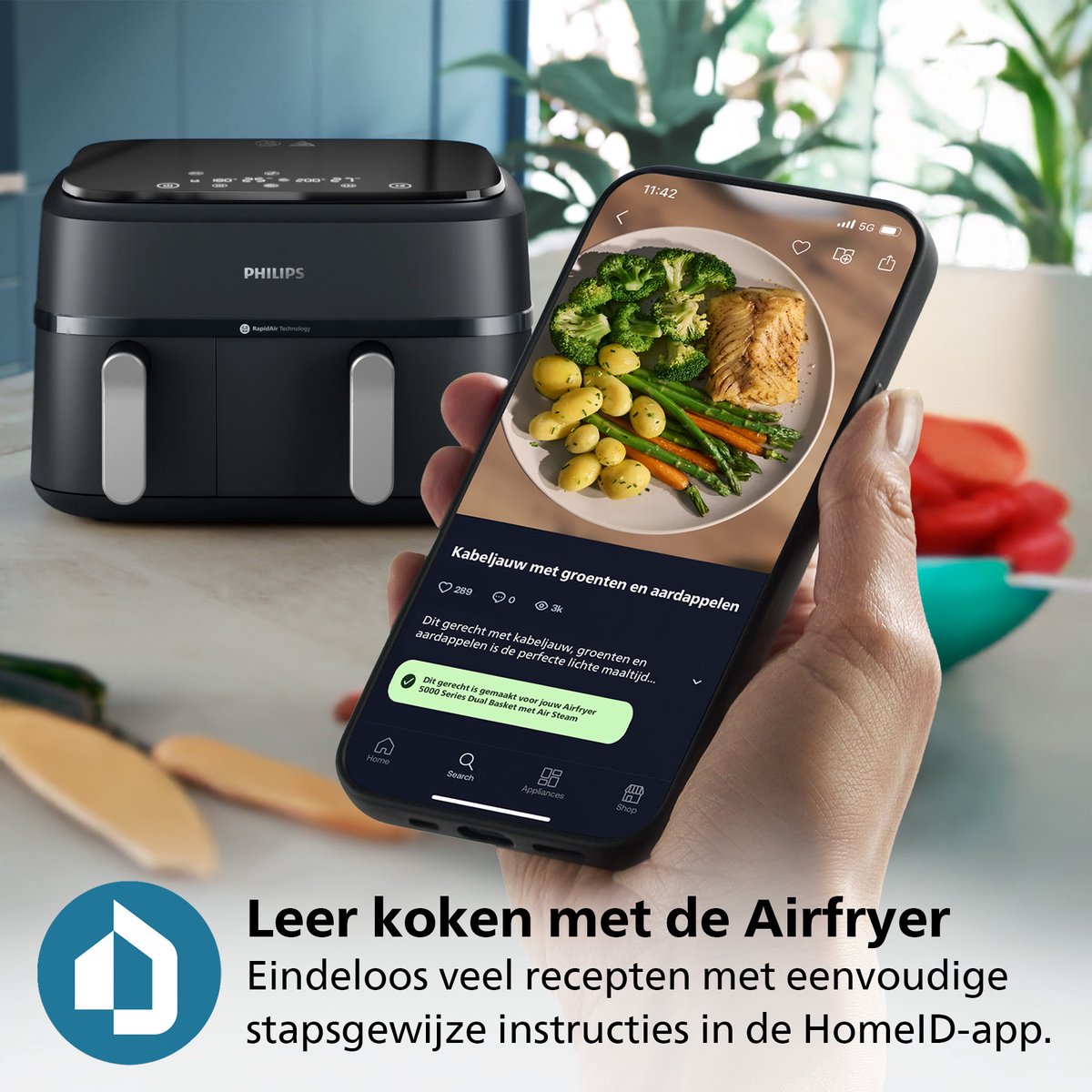 Philips 3000 Series Dual Airfryer - NA351/00 - Dubbele Mand - 9L - Tot 6 Personen - Zwart/Zilver