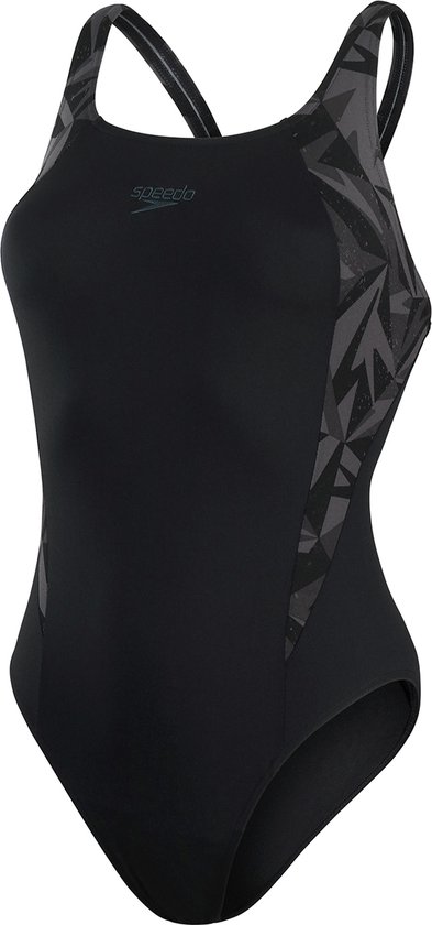 Speedo - Maat 36 - HyperBoom Splice Muscleback Zwart/Grijs Dames Sportbadpak