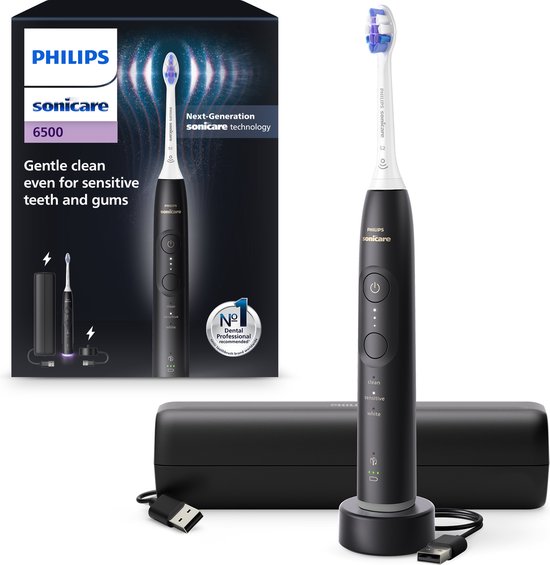 Philips Sonicare 6500 Series - Elektrische Tandenborstel - Zwart - Reisetui - Gevoelige tanden - HX7