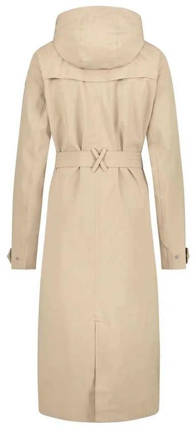 trench coat, beige, hooded, belted, back view