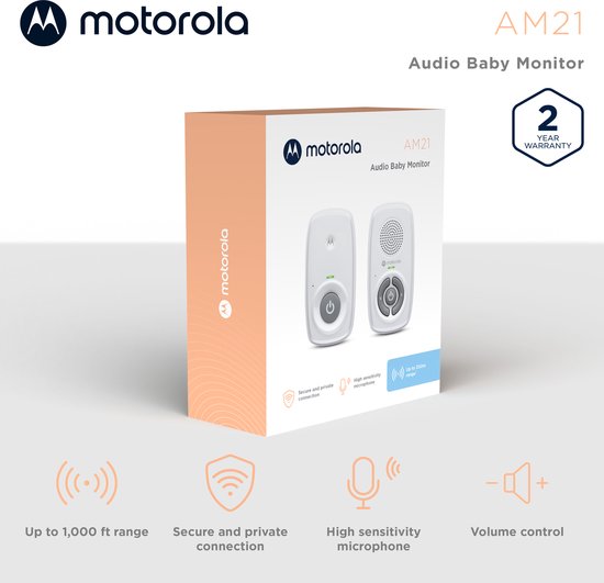 Motorola Nursery Babyfoon - AM21 Audio - Wit - Audio Observatie - Hooggevoelige Microfoon - ECO Modu