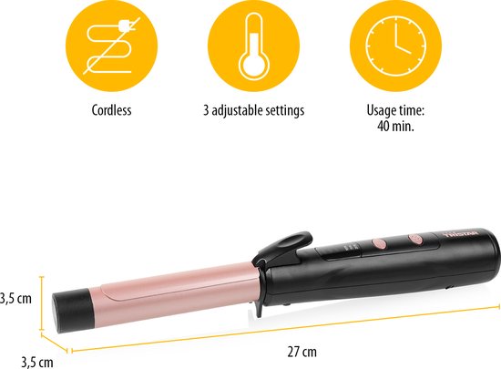 Tristar HD-2502 Draadloze Krultang – Gebruikstijd van 40 minuten – Ideaal voor onderweg - Zwart Rose
