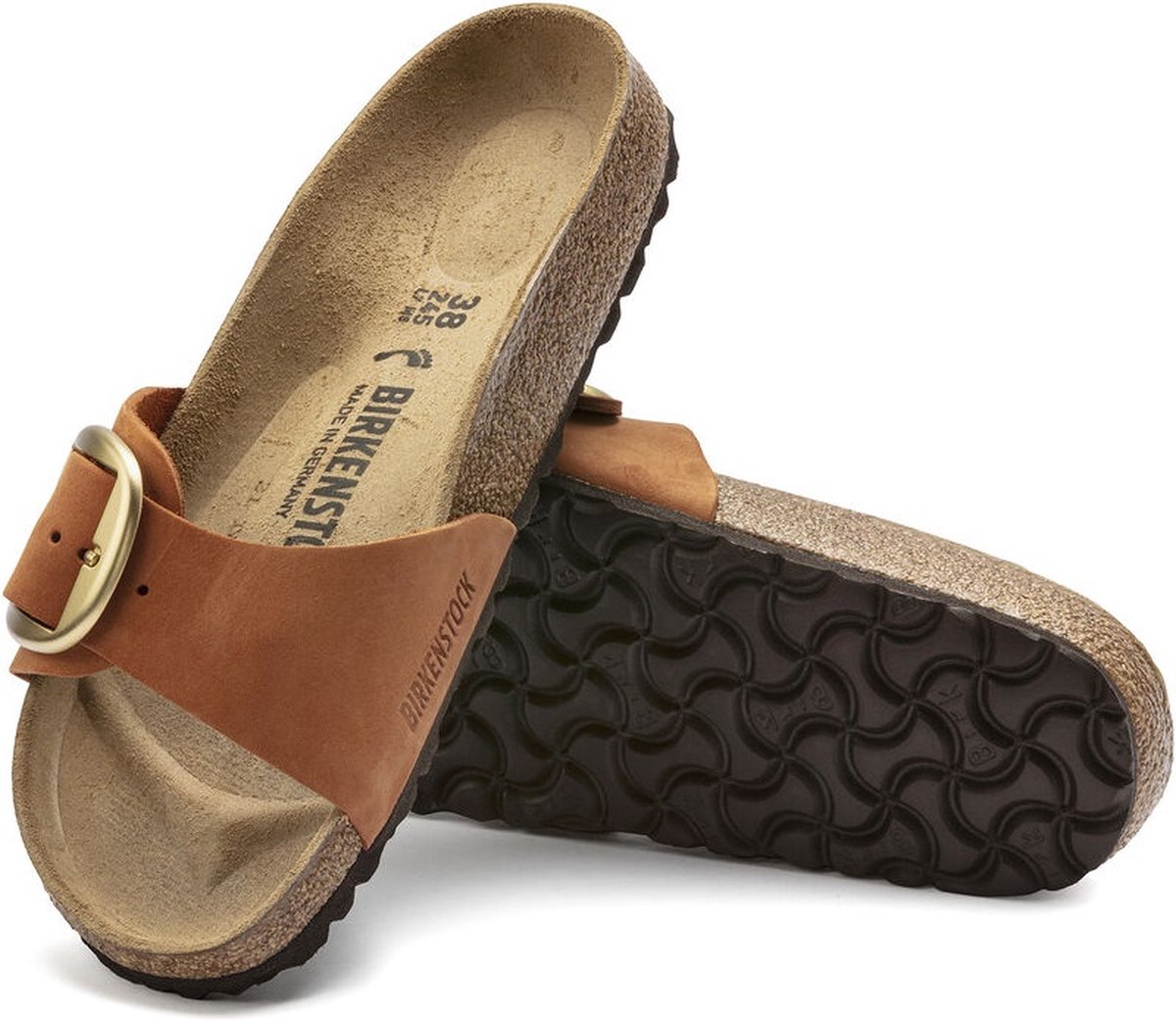Birkenstock - maat 39-  Madrid Dames Slippers Pecan Nubuck Big Buckle Narrow-fit