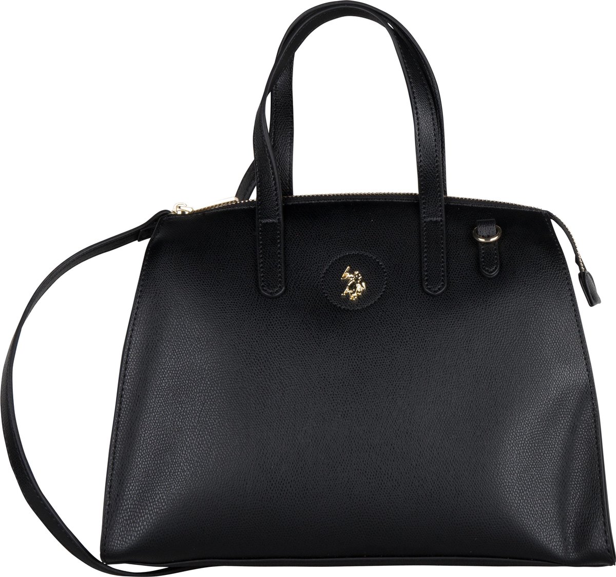 tote, handtas, leren, zwart, dubbele draagriem