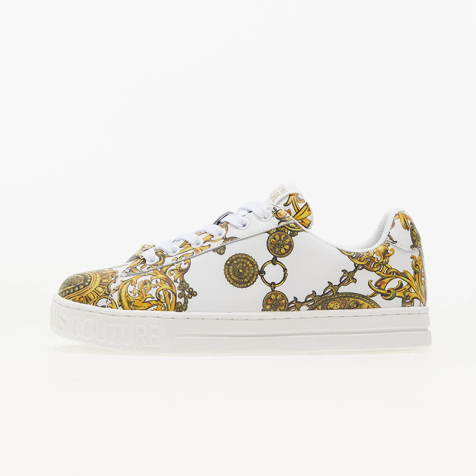 sneaker, wit, patroon, goud, laag-sport
