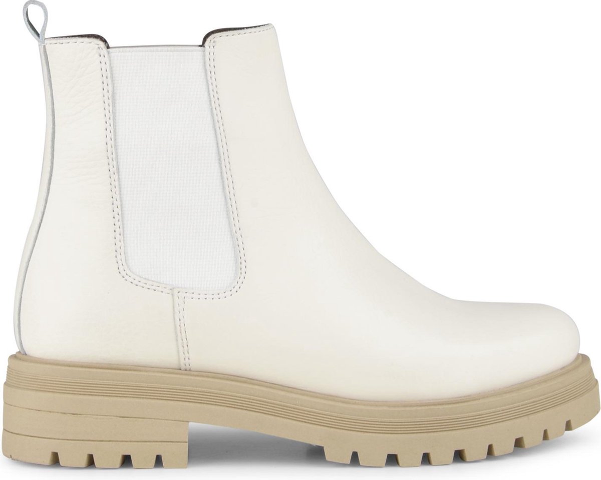 PS Poelman Mink Dames Leren Chelsea Korte EnkelLaarzen - 40 -  met Beige Zool en Elastiek - Crème Wi