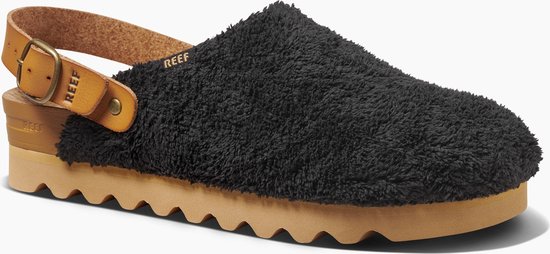 slipper, clogs, black, tweed, leather strap