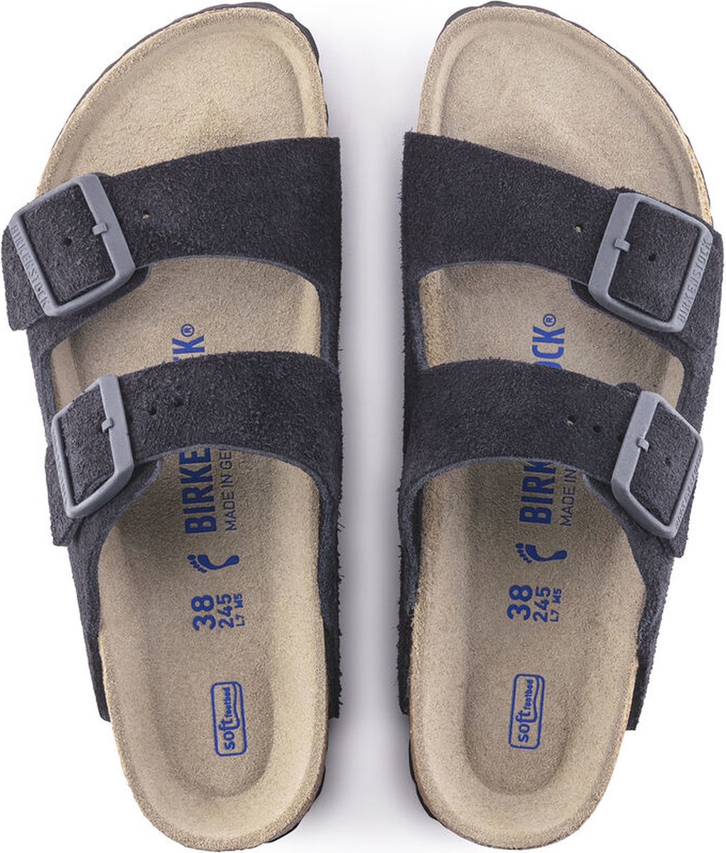 Birkenstock - maat 38- Arizona Suede Blauw Smal Voetbed - Slipper - 1020716