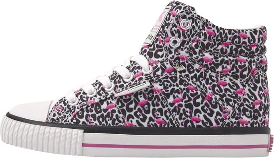 sneaker, mid-high, leopard print, canvas, white laces
