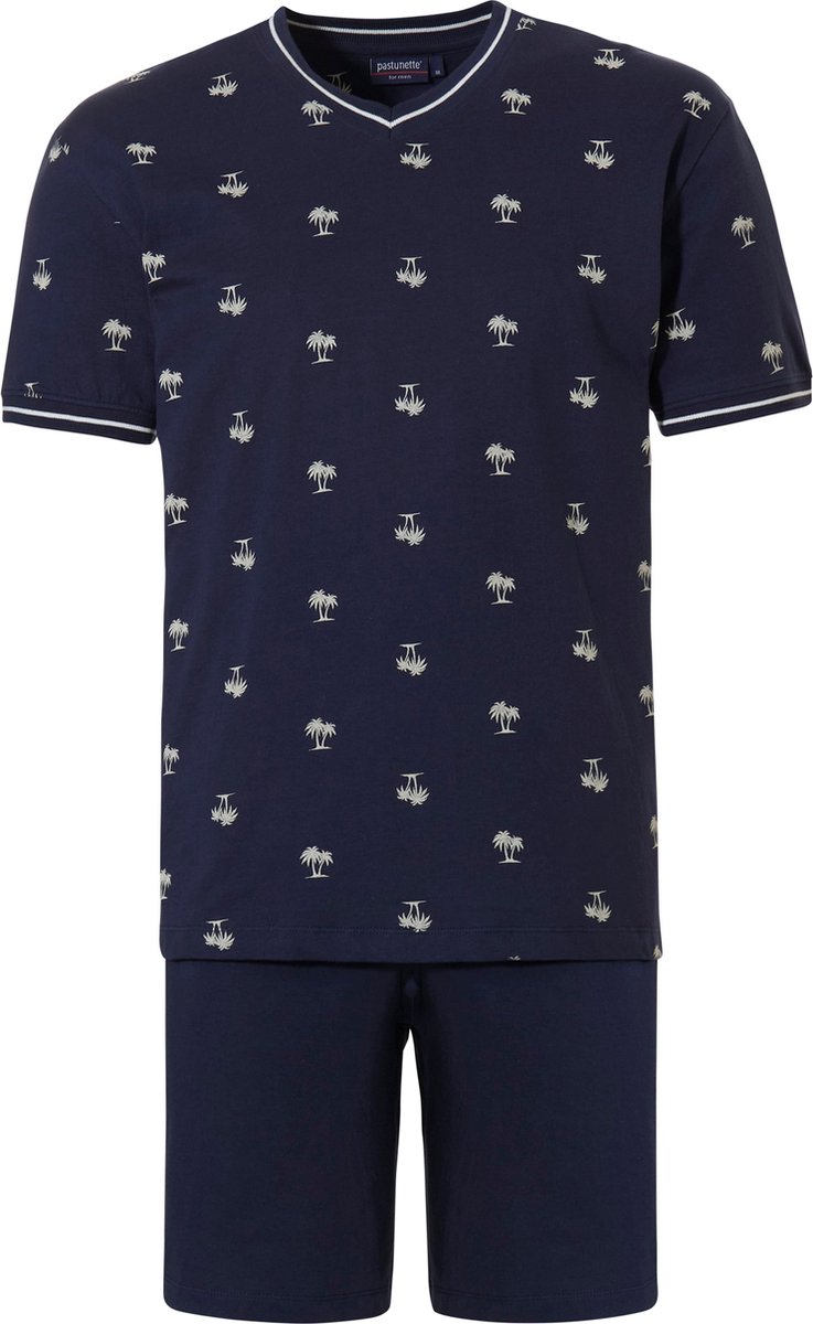 t-shirt, shorts, navy, palm trees, pattern