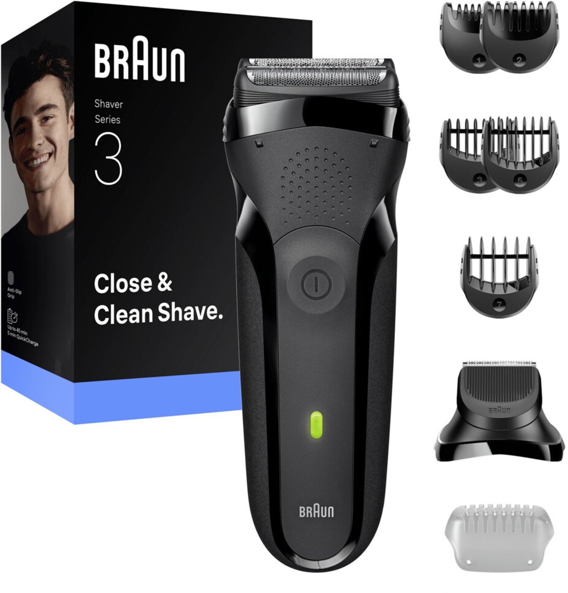 Braun Series 3 300BT Elektrisch Scheerapparaat + Baardtrimmer Opzetstuk - Grijs - Scheerapparaat voor Mannen