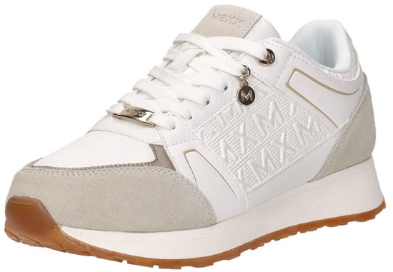 sneaker, wit, mesh, suede, veterschoen