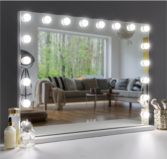 Grote Hollywood Vanity Spiegel met Lichten Tafelblad Wandmontage 80*58CM