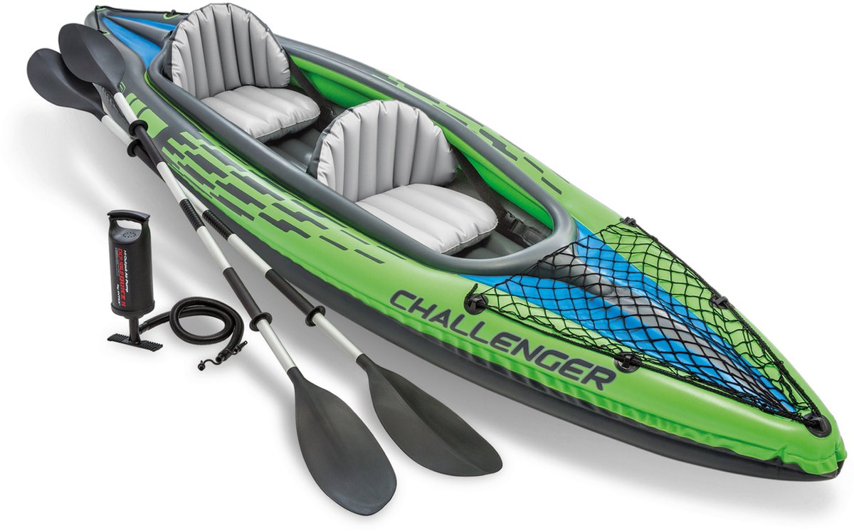 kajak, kayak, opblaasbaar, set, peddelset