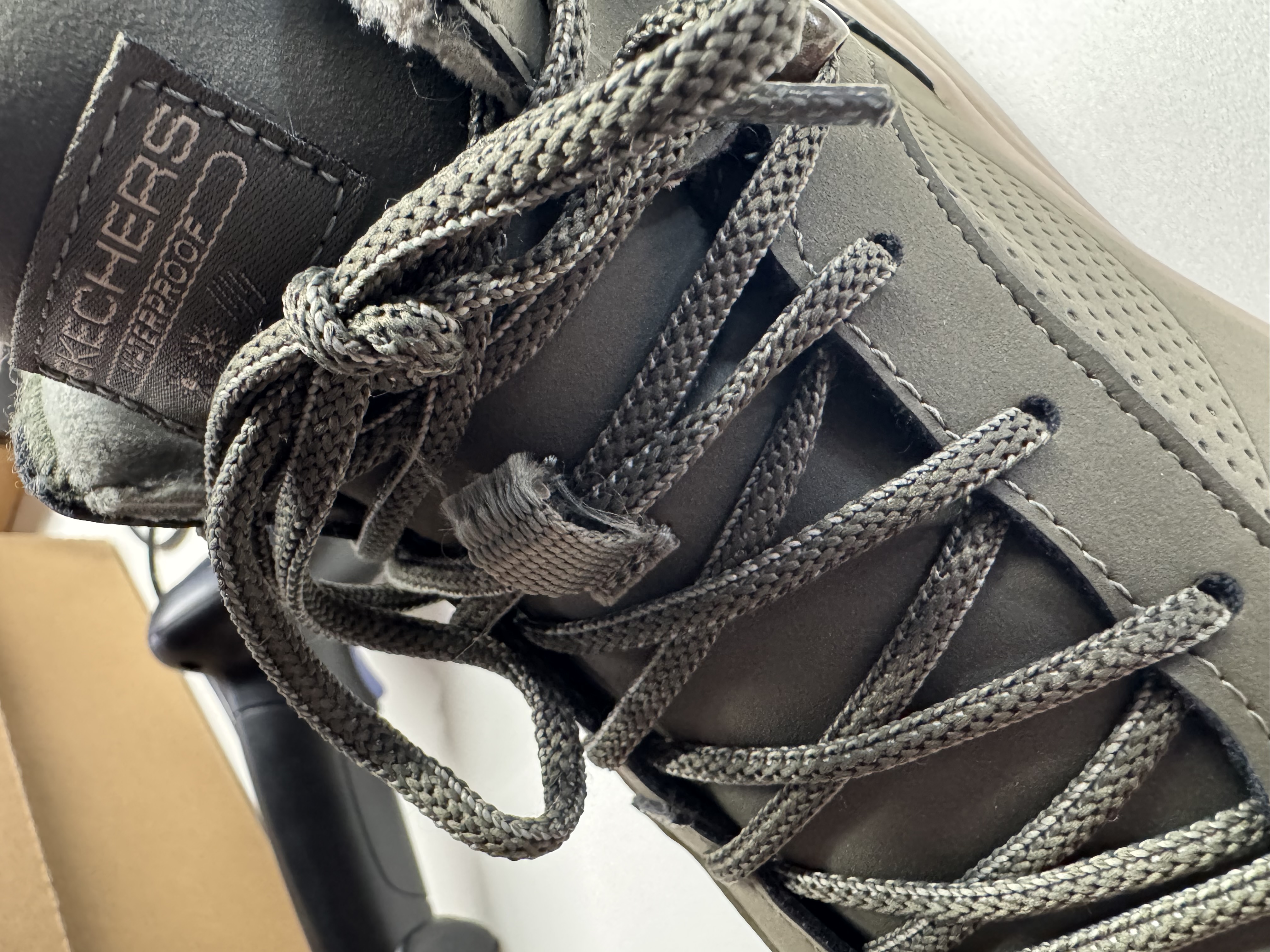 boot, lace-up, gray, leather, perforated