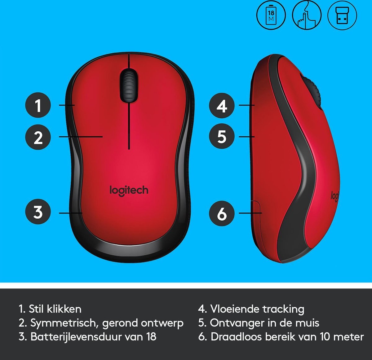 Logitech M220 Silent - Draadloze Muis - Rood