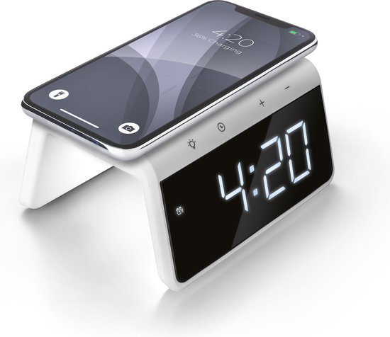 Caliber HCG019QI-WA - Wekker met draadloos laden - White