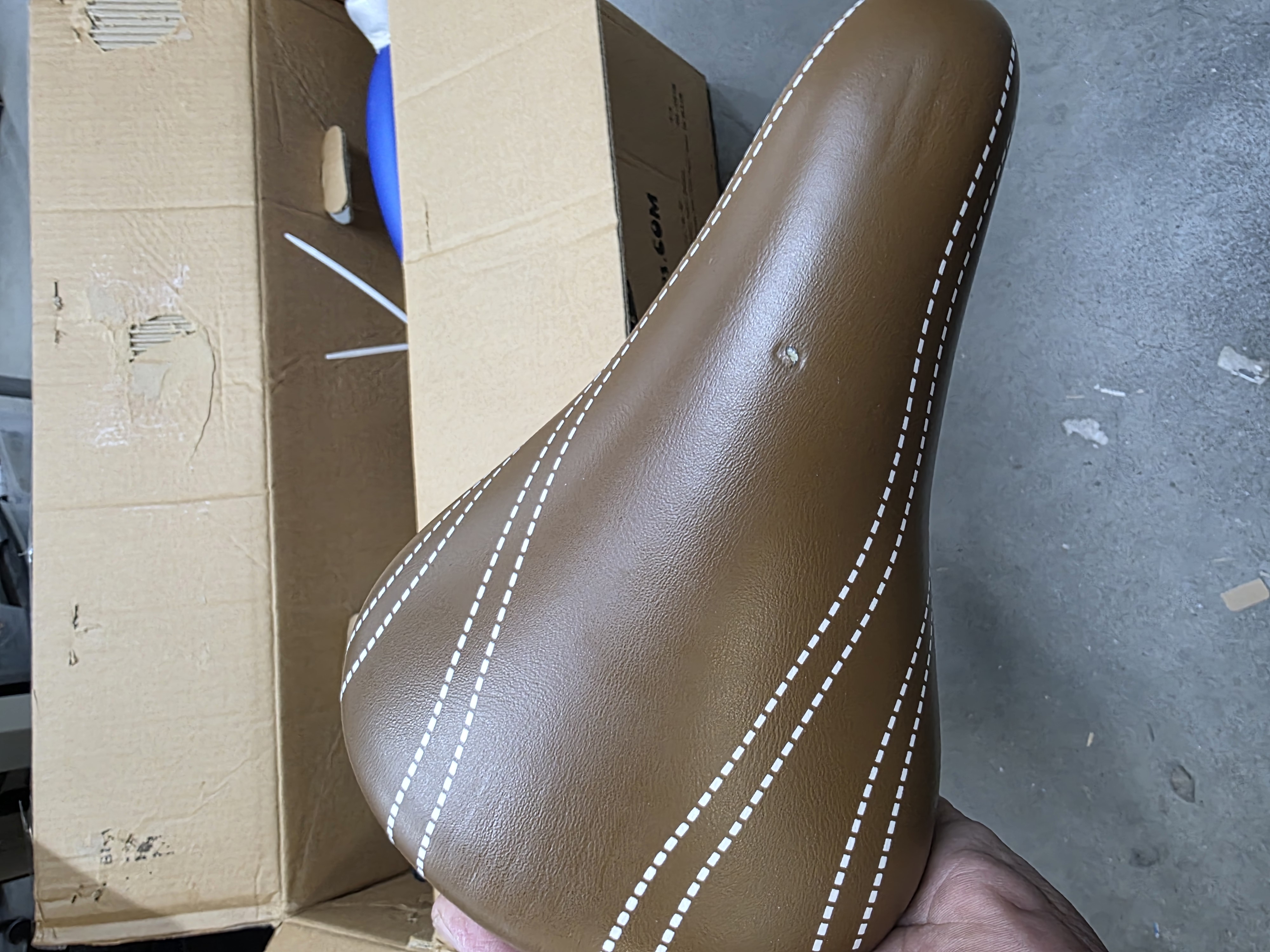 zitting, stoel, bruin, stitching, leder