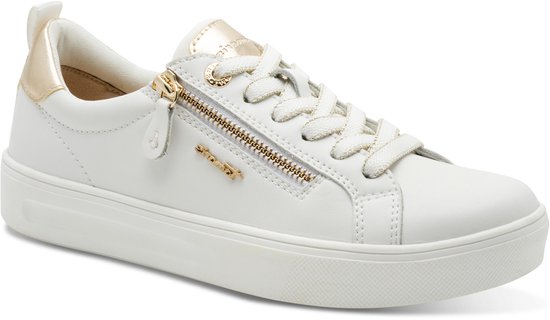 sneaker, witte sneaker, ritsvoering, platsole, goudkleurige accenten