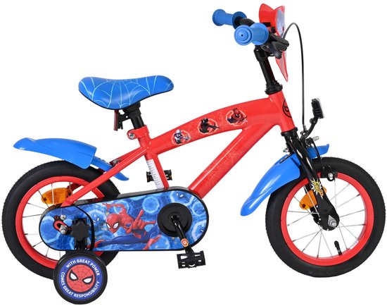 fiets, kidspfiets, Spiderman, rood, blauw