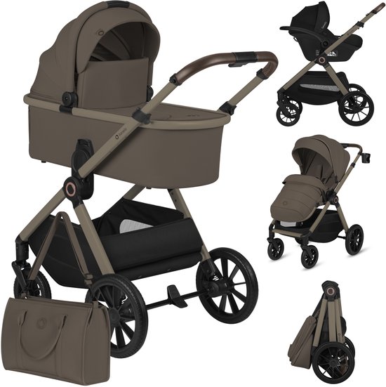 Lionelo Layla - Kinderwagen 3in1 - XXL SET - incl. i-Size autostoel - Veelzijdig en jaarrond - Grote wielen - Bediening met een hand - Voor alle soorten terrein - Accessoireset