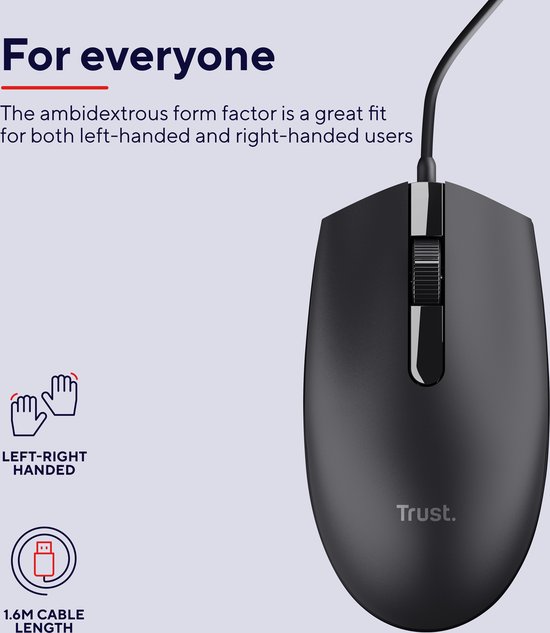 Trust Basi - Bedrade Muis Ambidextrous USB Type-A Optisch 1200 DPI