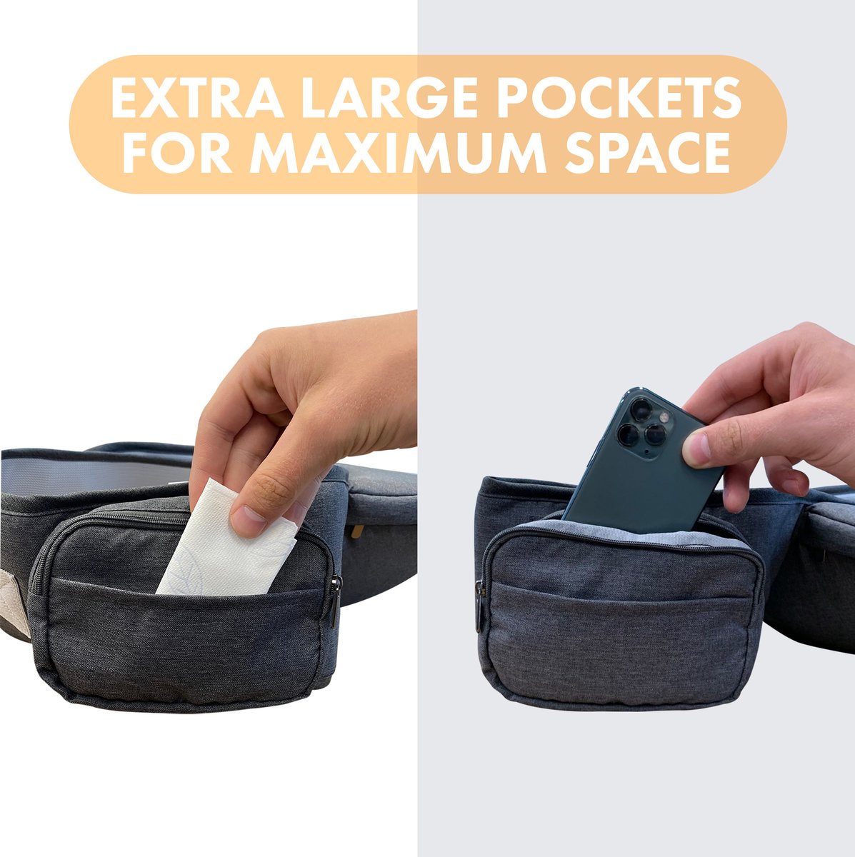 Deryan Pack Light Luxe Heupdrager - Ergonomische draagzak + Opbergvakjes Zwart