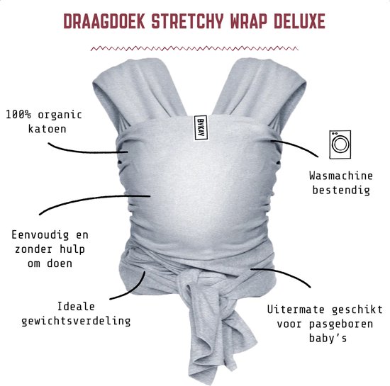 ByKay Stretchy Wrap Deluxe Ergonomische Draagdoek - Rekbare Draagdoek voor Newborn tm 18kg