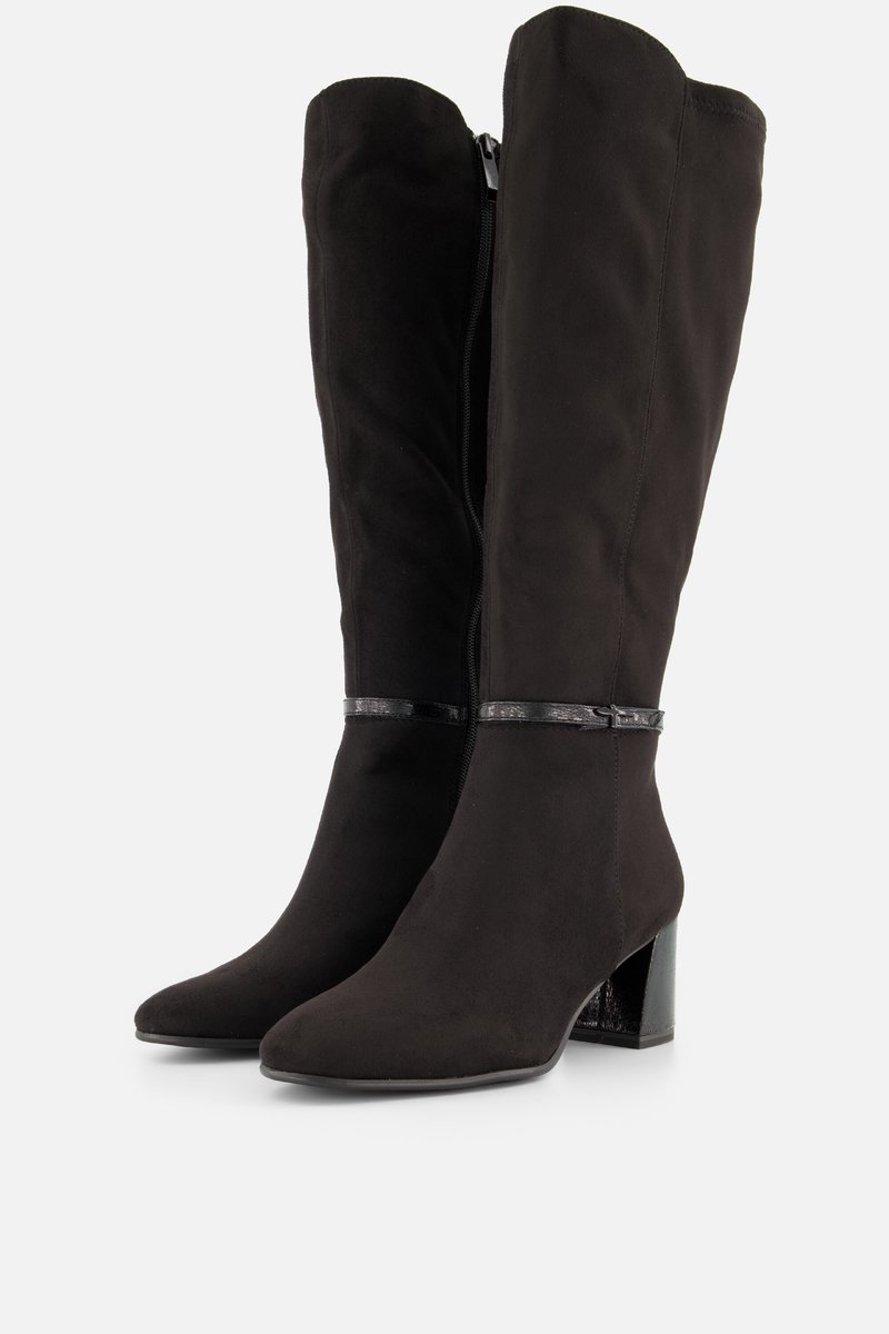laarzen, knielaarzen, zwarte, suede, hak