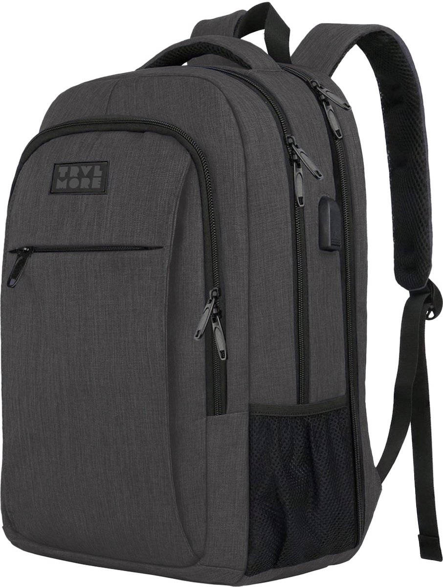 rugzak, backpack, grijs, dubbele ritsen, mesh zijvak