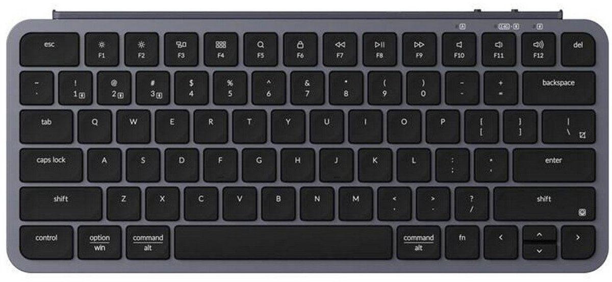 keyboard, wireless, compact, black keys, gray frame